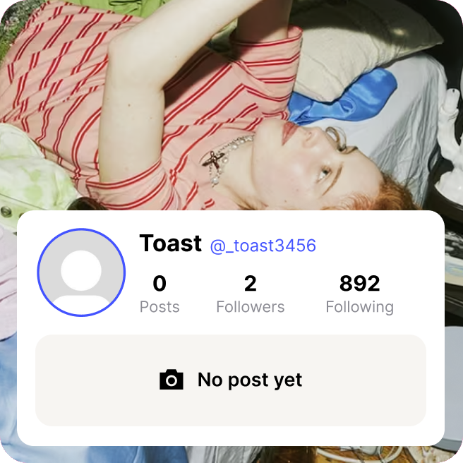 Instagram profile with no photo, a gibberish username, and no posts