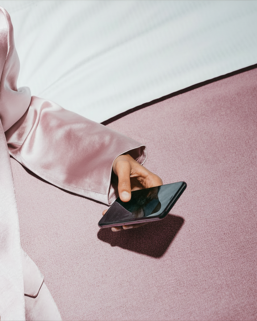 Creator checking messages on a phone